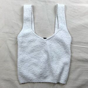 NWOT White Ribbed Sweater Tank Textured with Wide Straps V-Neck